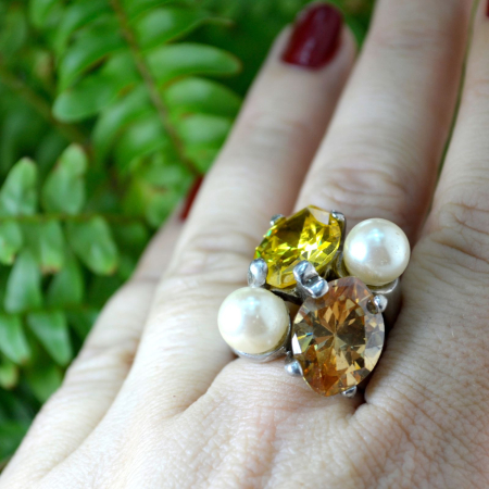 Inel argint Cocktail vintage, perle si CZ Citrine A Vintage Collection [2]