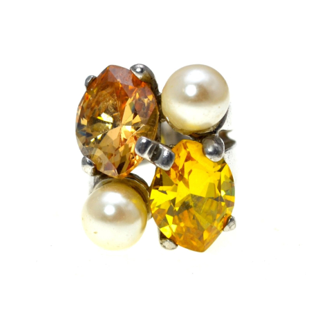 Inele argint - Inel argint Cocktail vintage, perle si CZ Citrine A Vintage Collection