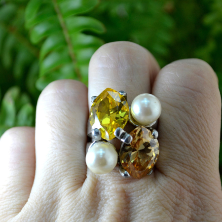 Inel argint Cocktail vintage, perle si CZ Citrine A Vintage Collection [1]