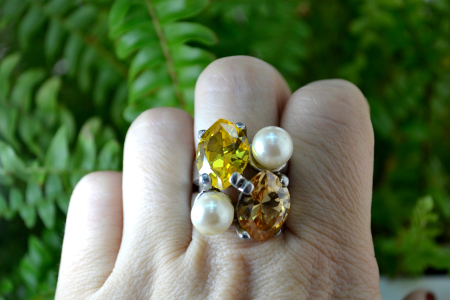 Inel argint Cocktail vintage, perle si CZ Citrine A Vintage Collection [1]