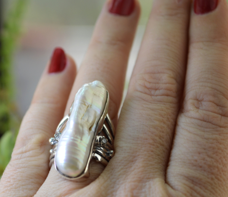 Inel argint cu perla Biwa naturala si cristale CZ A Vintage Collection [1]