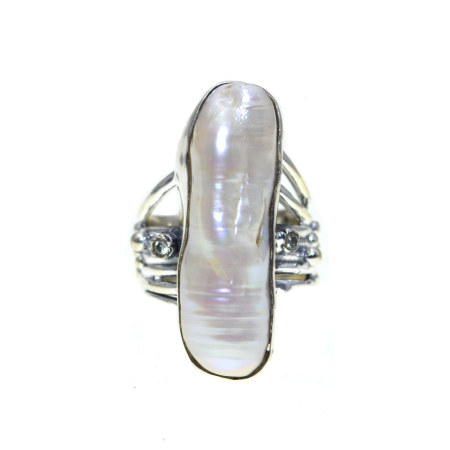 REDUCERI - Inel argint cu perla Biwa naturala si cristale CZ A Vintage Collection