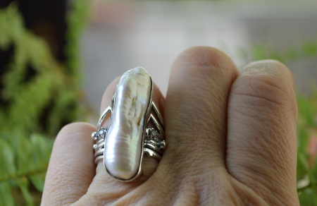 Inel argint cu perla Biwa naturala si cristale CZ A Vintage Collection [2]