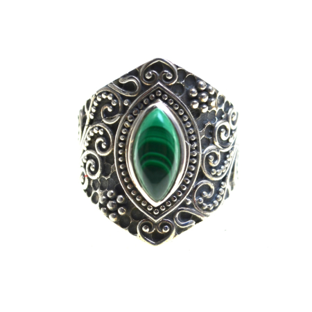 Inele argint - Inel argint etnic, malachit natural