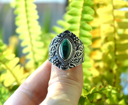 Inel argint etnic, malachit natural [2]