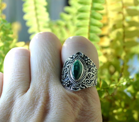 Inel argint etnic, malachit natural [1]