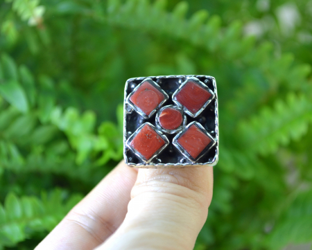 Inel argint etnic statement, decorat Carneol rosu [3]