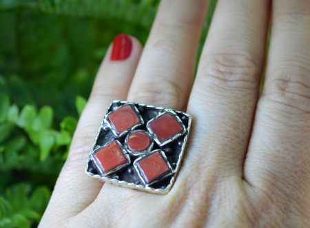 Inel argint etnic statement, decorat Carneol rosu [2]