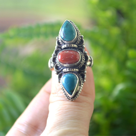 Inel argint etnic statement vintage, turcoaz si coral A Vintage Collection [3]
