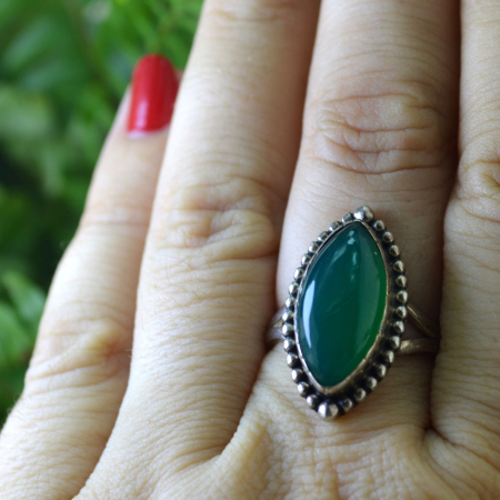 Inel argint etnic vintage, Onix verde [3]
