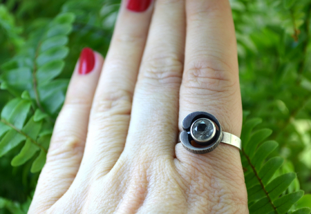 Inel argint finlandez vintage, Rock crystal, semnat [1]