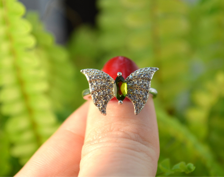 Inel argint "Fluture", Diopsid si cristale CZ [2]