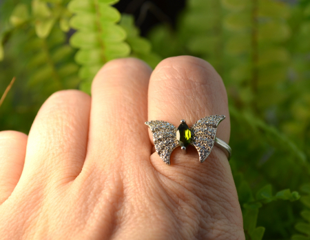 Inel argint "Fluture", Diopsid si cristale CZ [3]