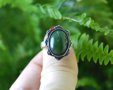 Inel argint interbelic, anturaj Jad Nephrite [3]