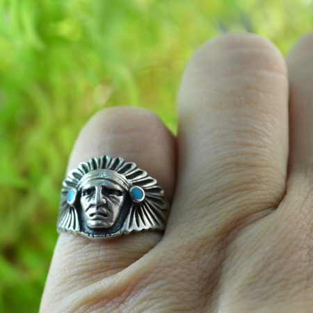 Inel argint masiv, model "Cap de sef indian" [2]