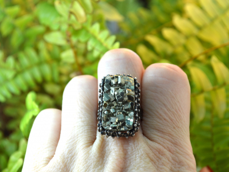Inel argint masiv statement, Druzzy Pyrite [2]