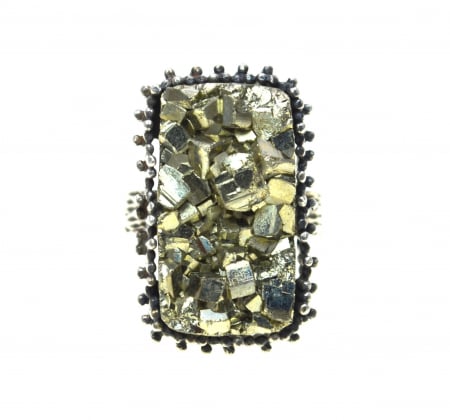 Inele argint - Inel argint masiv statement, Druzzy Pyrite