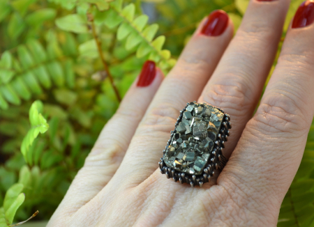 Inel argint masiv statement, Druzzy Pyrite [1]