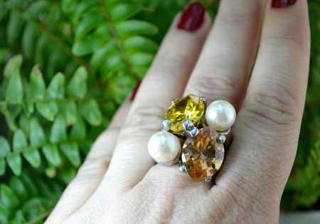 Inel argint masiv vintage Cocktail, perle si Citrine CZ [3]