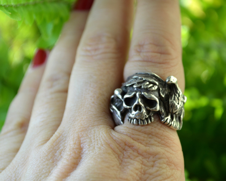 Inel argint masiv vintage Raven and Skull [1]