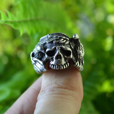 Inel argint masiv vintage Raven and Skull [3]
