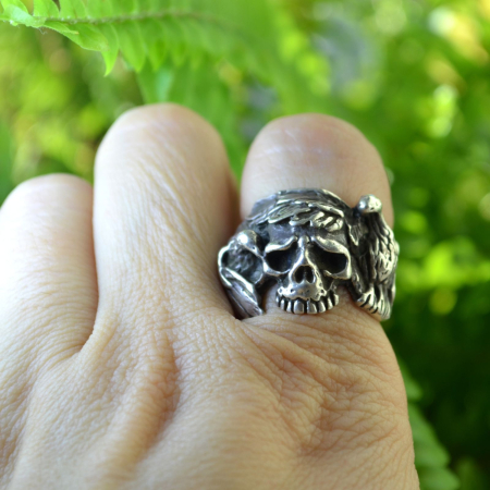Inel argint masiv vintage Raven and Skull [1]