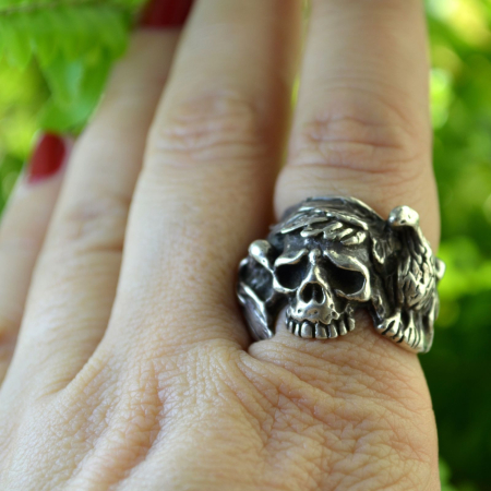 Inel argint masiv vintage Raven and Skull [2]