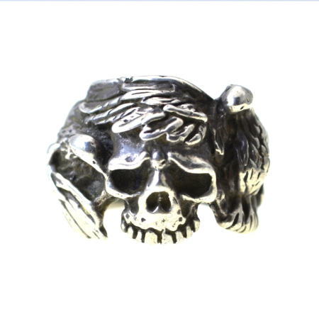 Inele argint - Inel argint masiv vintage Raven and Skull