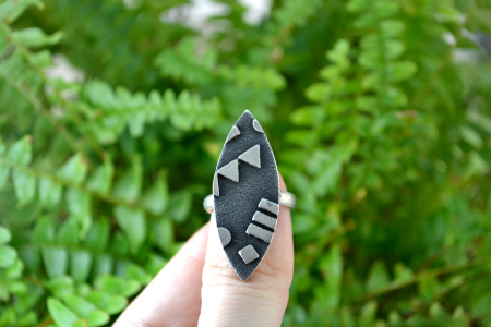 Inel argint masiv vintage stil modernist geometric semnat designer Loran Sim [1]