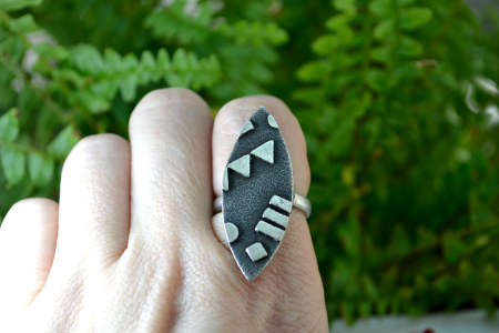 Inel argint masiv vintage stil modernist geometric semnat designer Loran Sim [3]