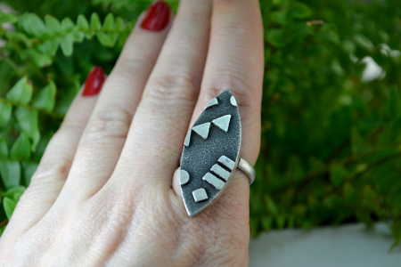 Inel argint masiv vintage stil modernist geometric semnat designer Loran Sim [2]