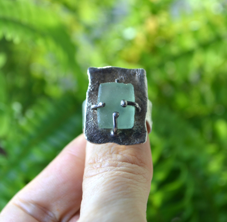 Inel argint masiv vintage, sticla romana antica [3]