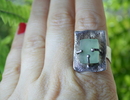 Inel argint masiv vintage, sticla romana antica [1]
