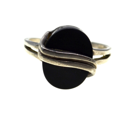 Inele argint - Inel argint Mid Century rodiat onix negru semnat designer franz scheurle