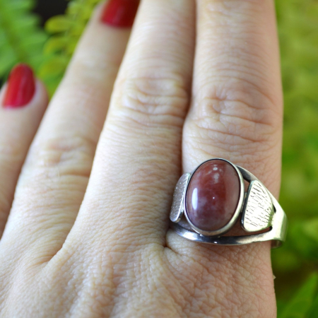 Inel argint Mid-Century, Strawberry Quartz, semnat [1]