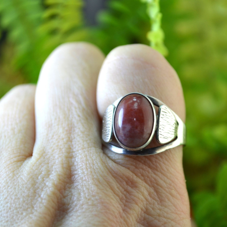 Inel argint Mid-Century, Strawberry Quartz, semnat [2]