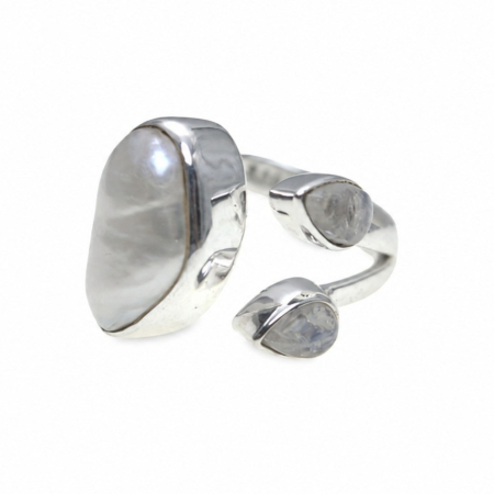 Inel argint modern Perla Baroque si Piatra Lunii A Vintage Collection [4]