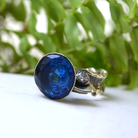 Inel argint modernist, Blue Crystal A Vintage Collection [4]