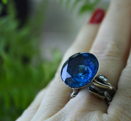 Inel argint modernist, Blue Crystal A Vintage Collection [2]