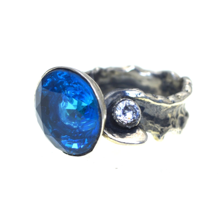 Inele argint - Inel argint modernist, Blue Crystal A Vintage Collection