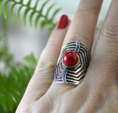 Inel argint modernist, Coral, design geometric A Vintage Collection [1]