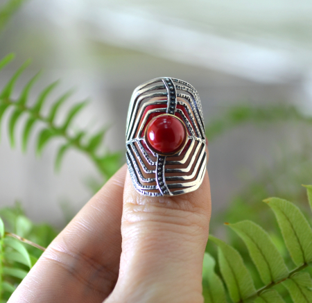 Inel argint modernist, Coral, design geometric A Vintage Collection [3]