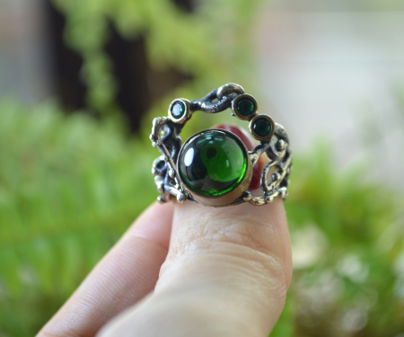 Inelul din argint modernist Green Crystal design brutalist A Vintage Collection [4]