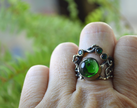 Inelul din argint modernist Green Crystal design brutalist A Vintage Collection [2]