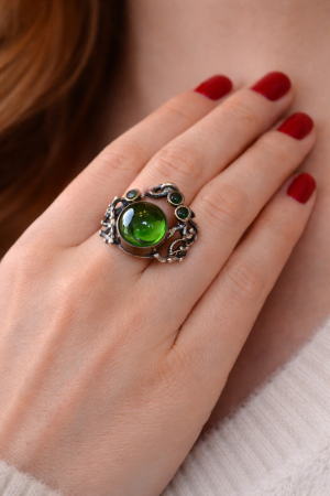 Inelul din argint modernist Green Crystal design brutalist A Vintage Collection [3]