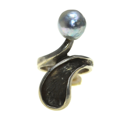 Inele argint - Inel argint masiv modernist perla gri din argint design scandinav