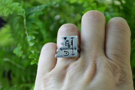 Inel argint modernist, simboluri mexicane ancestrale [2]