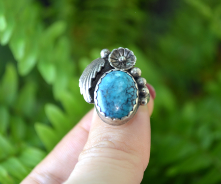 Inel argint Navajo Feather vintage, turcoaz natural [3]