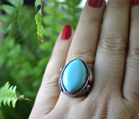 Inel argint Navajo Feather vintage, turcoaz natural [1]