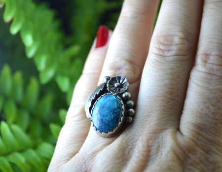 Inel argint Navajo Feather vintage, turcoaz natural [2]